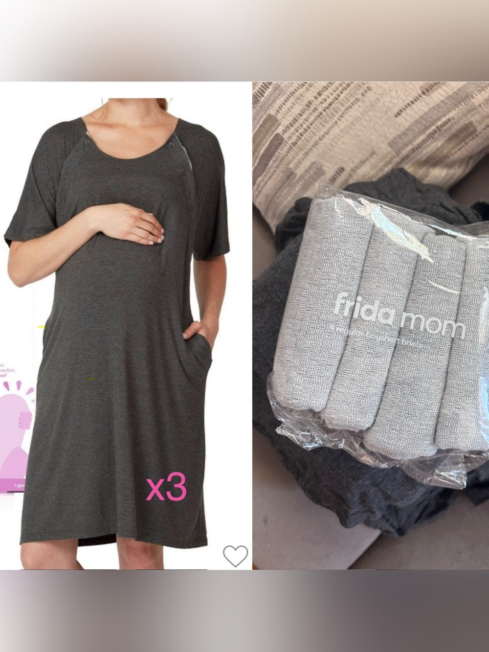 THREE Frida mom labor delivery nursing gown + disposable underwear boy shorts